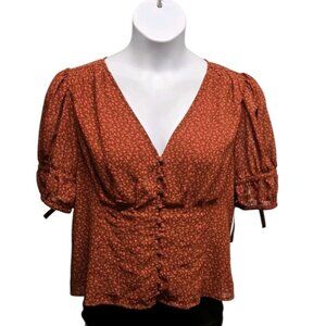 Madewell Recycled Georgette Button Front Top Brown Ditsy Floral Print Peasant XL